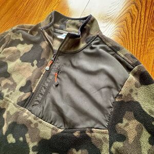 Vintage Starter Olive Green Camo Long Sleeve 1/4‎ Zip Fleece Pullover Men's Sz M